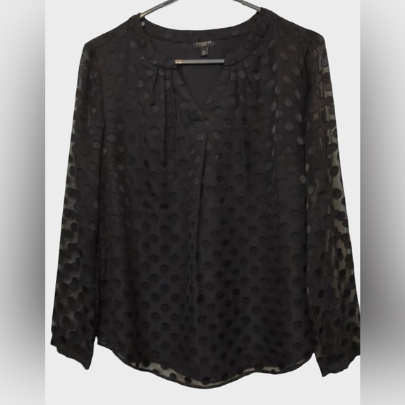 Talbots Tops - Talbots M Petite Women’s Sheer Polka Dot Black‎ Blouse